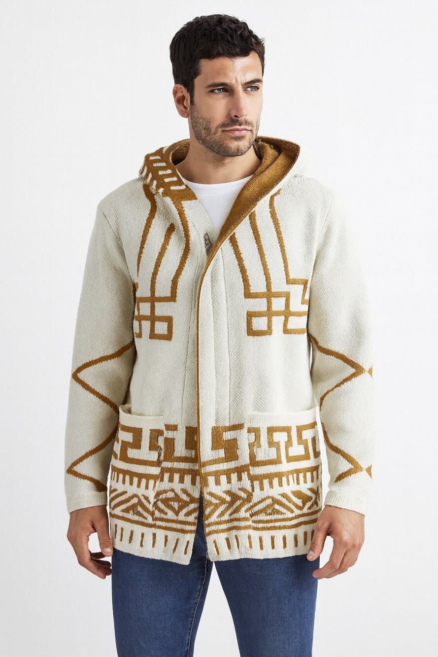 Black Pharaoh Aztec Knit Unisex Cardigan Zipper Sweater Grandpa Medium 2